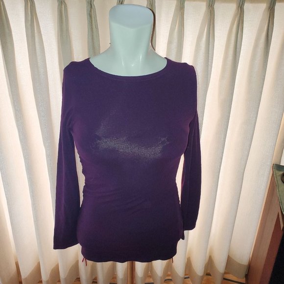 Friponne Paris Vintage Plum Purple Stretchy Ruched Side Long Sleeve Top XS/S - Picture 1 of 6
